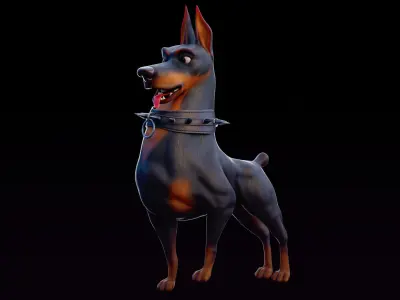 Doberman - stylized Dog rigged character for Blender Low-poly 3D model