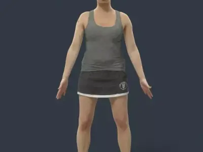Animated Sports Woman in a skirt and tanktop - A-pose - Yearn Low-poly 3D model