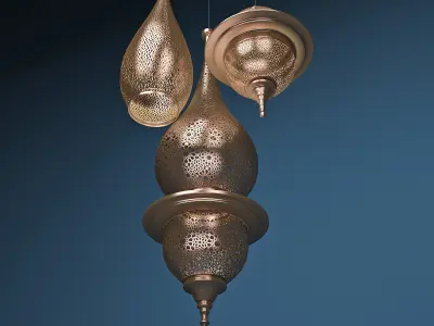 Moroccan Hanging Lamp Collection - Copper Finish Lantern 3D model