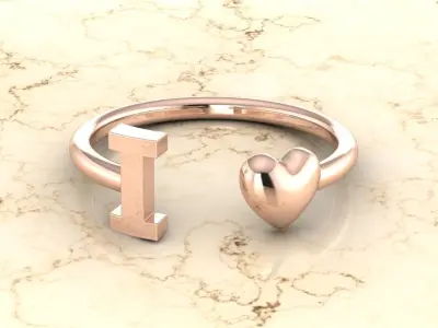 Alphabet Jewelry with Heart Ring  I 3D print model
