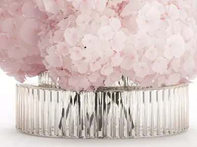 Realistic Bouquet Glass Vase Pink Hydrangea 645 3D model