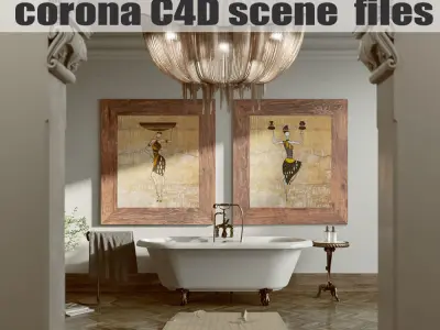 Corona - C4D Scene files - African Classic Bathroom Interior 3D model