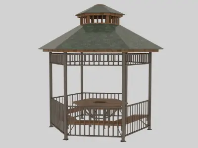 Iron Wood Garden Pergola - Gazebo 06 Low-poly 3D model