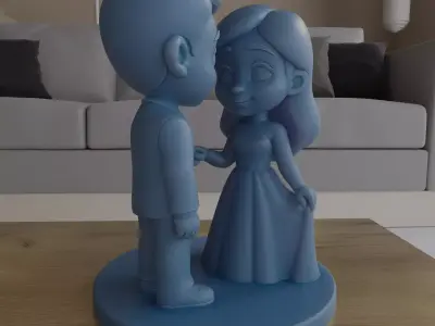 Cute Wedding Couple Figurine 3D Print STL 3D print model