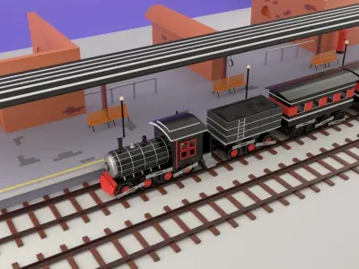 Train Station Low poly 3D model