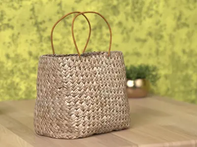 Realistic Woven Rattan Tote Bag 3D Model 3D model