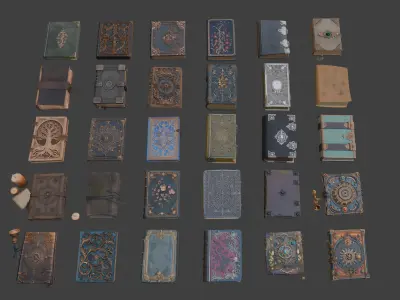 Medieval Fantasy Books Pack 30 AI Pieces 3D model