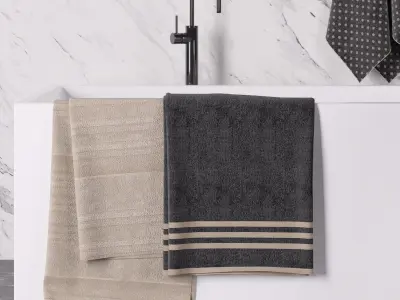 Towel set bathroom with towels and marble wall 3D model