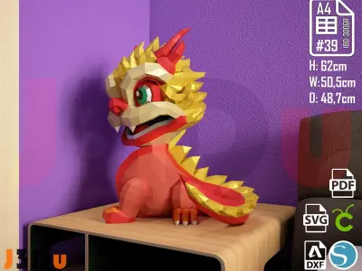 Dragon Anio Nuevo Chinese Year PDF DXF Svg 3d Sculpture Lowpoly Low-poly 3D model