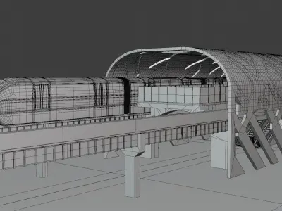 Monorail station with train 2024 V 3D model