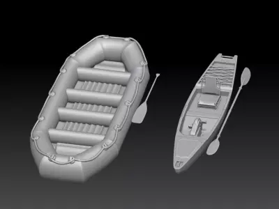 canoe girl and boys 2 3D print model