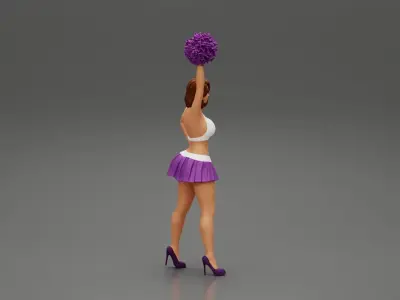 Young girl shaking pom poms 3D print model