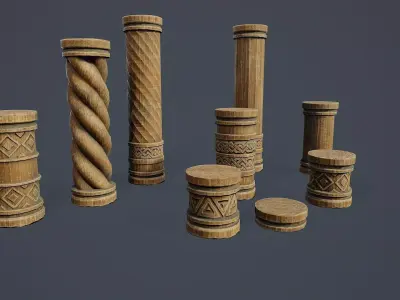 Wooden Columns PBR Low-poly 3D model