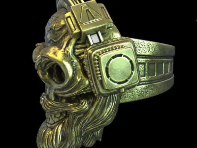 Skull ring with headphone vol1 jewelry 3D print model