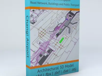 Changi SIN Airport Singapore Roads Buildings Public Transport 3D model