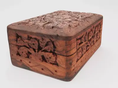 Wooden box with engraving or wood carving 3D model