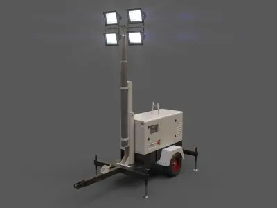 PBR Mobile Light Tower Generator A - Grey  Low-poly 3D model