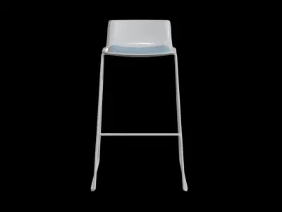 PATo Stool-Model 4310 V-02-White Painted Steel and bule fabric Low-poly 3D model