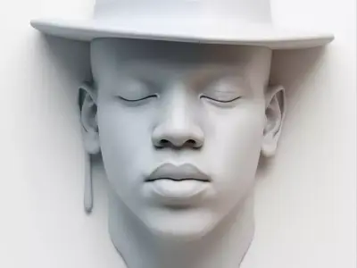 Abstract Split Face Sculpture Orange Black Dripping Paint 3D Low-poly 3D model