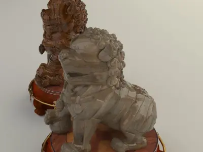 Chiese lion statues 3D model