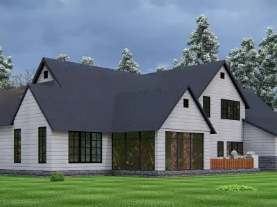 Luxury Modern American Farmhouse Two Story Exterior design 3D model