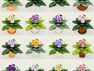 Low poly handpainted violets Low-poly 3D model