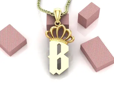 B Pendant Jewelry version 7 Low-poly 3D model