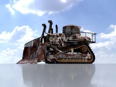 Hydraulic bulldozer tracked construction site vehicle rusty Low-poly 3D model