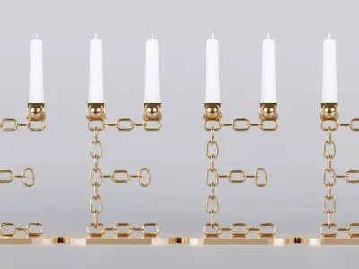 Alphabet E Chain Bronze Candleholder 3D Model True 4K PBR Render Low-poly 3D model