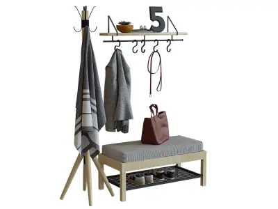 Hallway Floor Hanger Shelf Bench Pottery Barn Bag 3D model