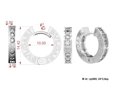 G0157 gold hoop earrings with diamonds 3D print model