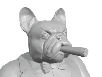 PACK GENTLEMAN FRENCH BULLDOG WITH BOWLER HAT AND CIGAR STYLE 3D print model