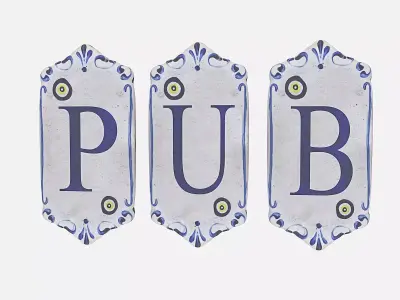 old stone pub sign Low-poly 3D model