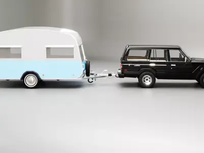Toyota land Cruiser J60 and Classic Camping Caravan 3D model