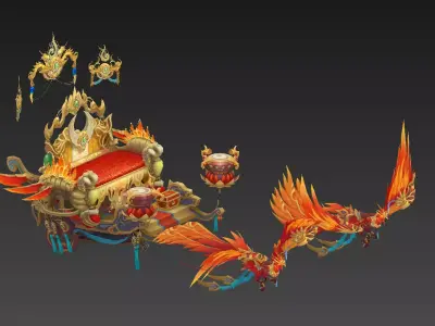 Phoenix pulls a cart and mounts Low-poly 3D model