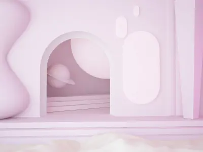 Scene with arch corridor and shape decorative elements 3D model
