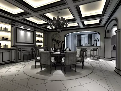 European classical restaurant Low-poly 3D model