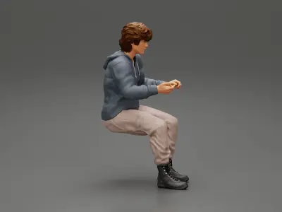 Man sitting on driver seat in car 3D print model