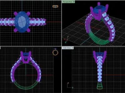 Engagement Ring With Oval Diamond Around It 3D model