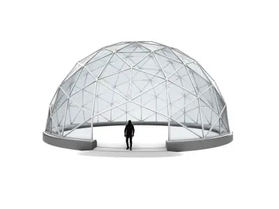 Geodesic Dome with Door Opening and enclosure Panels and Base 3D model