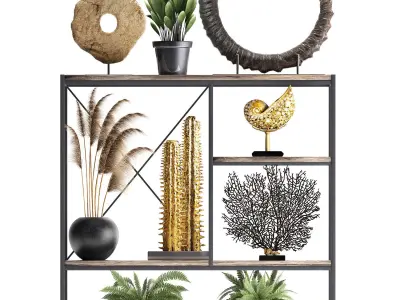 Shelf rack with decor and plants 14 3D model
