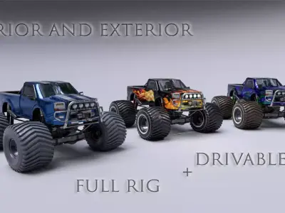 Monster Truck Full Rig Unity and Unreal Engine 4 Low-poly 3D model