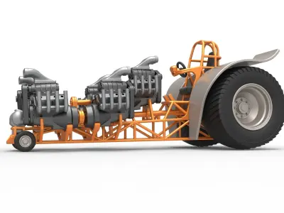 Pulling tractor with 5 engines V8 Version 6 Scale 1 to 25 3D print model