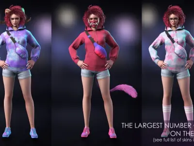 Streetwear Girl 1-4 - Casual Wear Girls Pack 2 Game-Ready Low-poly 3D model