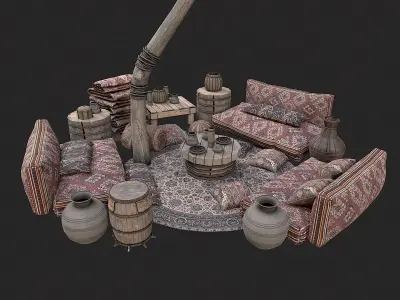 Old Traditional Eastern Nomads Tent 4 Low Poly PBR Low-poly 3D model