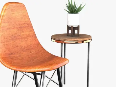 Chair And Table with aloe Free 3D Model Topology of geometry 3D model