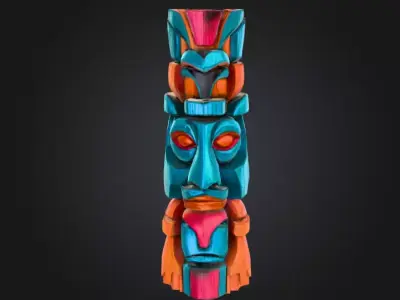 Carved Festival Totem is a vibrant stylized 3D prop Low-poly 3D model