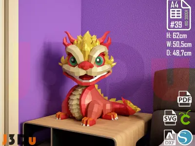 Dragon Anio Nuevo Chinese Year PDF DXF Svg 3d Sculpture Lowpoly Low-poly 3D model