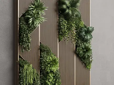 Vertical Wall Garden With Wooden frame Low-poly 3D model