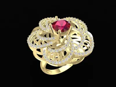 Luxury Filigree Flower Cocktail Ring with Round Gemstone 3D 1233 3D print model